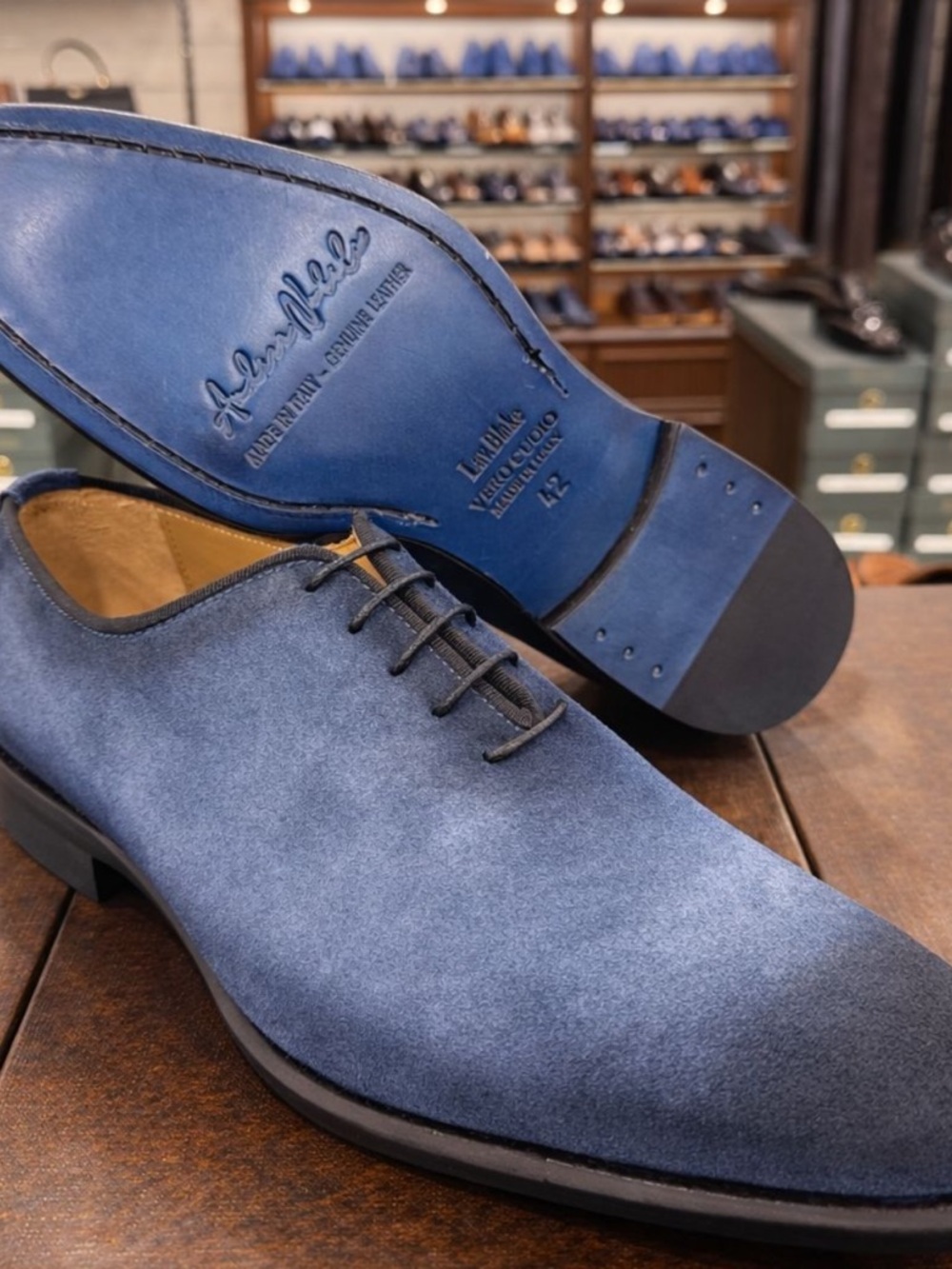 Navy Blue Suede Lace-Up Derby